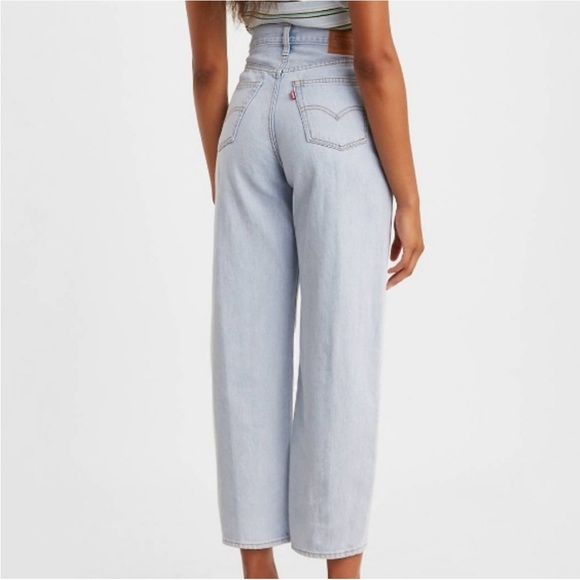 Levi's Premium Balloon Leg Jeans Light Wash Blue High Rise Waist Dad Jokes 24x26 - Picture 2 of 11